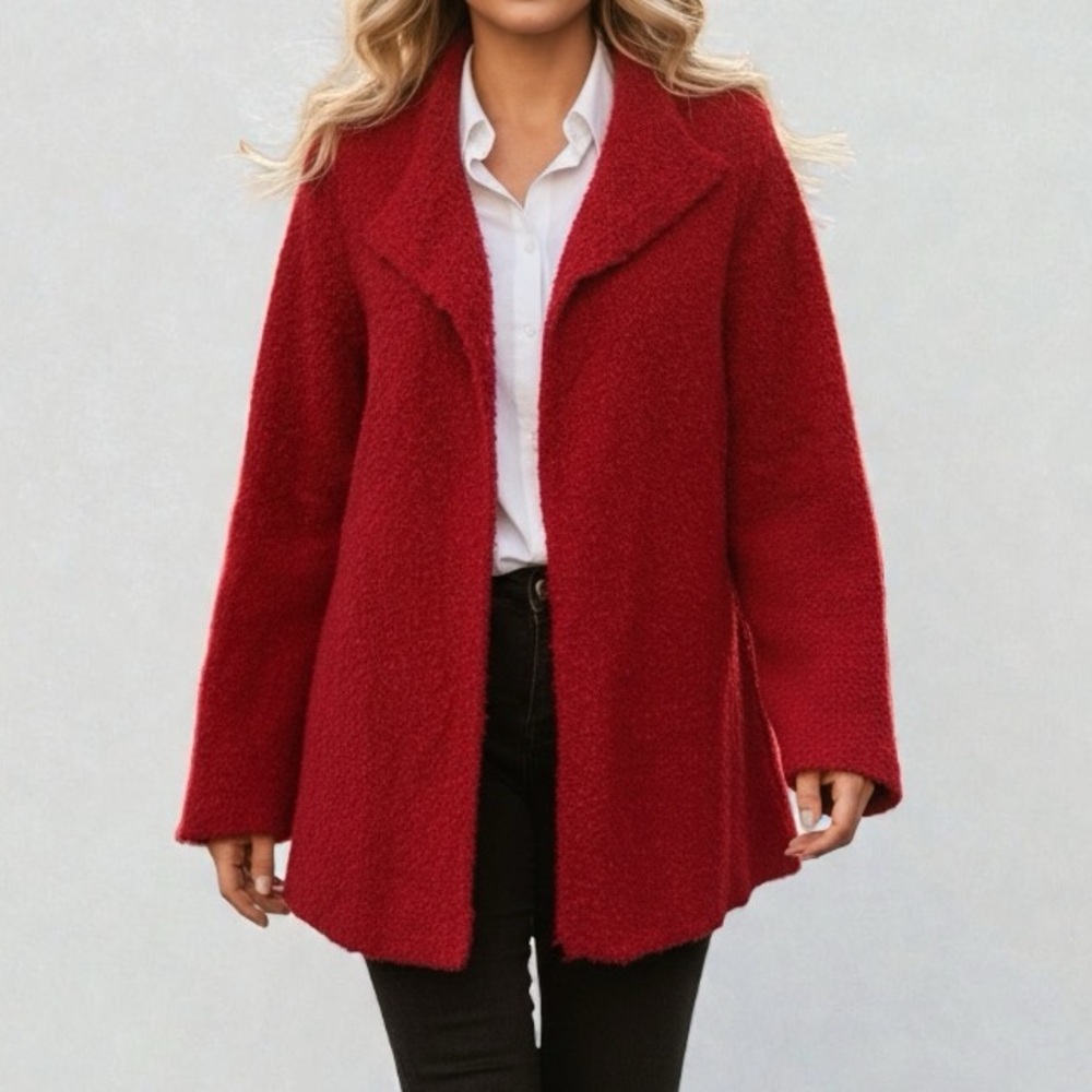 Designers Originals Vintage Open Style Wool Blend Deep Red‎ Cardigan Jacket Sz L